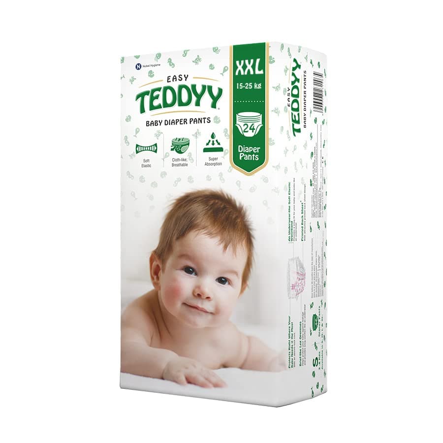 TEDDYY Easy Baby XXL Size Diaper Pant Style | 24 Count (Double Extra Large) | 15-25 kgs (Pack of 1) | Long Protection Hours | Anti-Bacterial | Airy Breathable Fit | Rapid Soaker Channels with Wetness Indicator