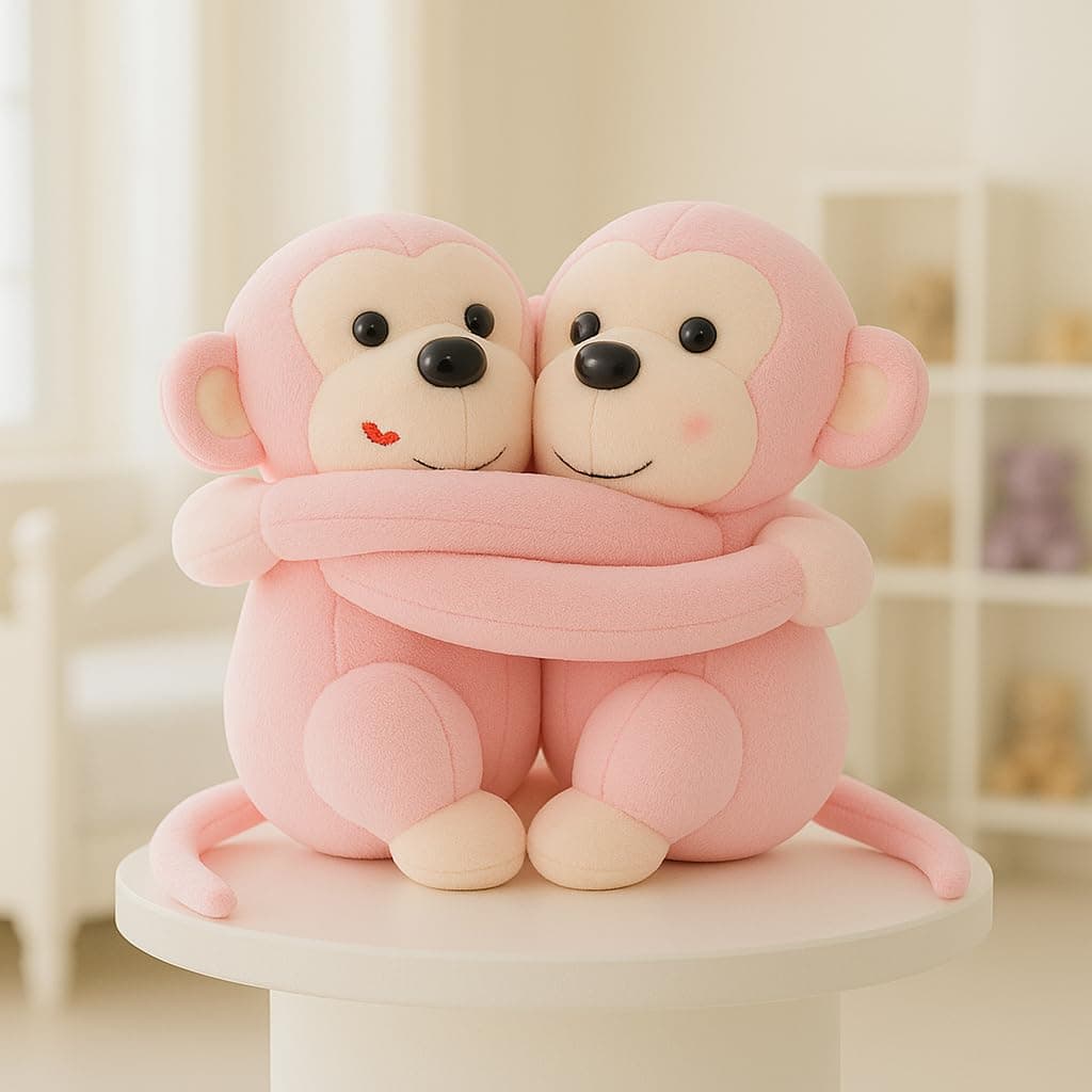 Babique Monkey's Cuddly Couple Soft Toys Plush Stuffed Teddy Bear for Kids Birthday Gift (Pink)