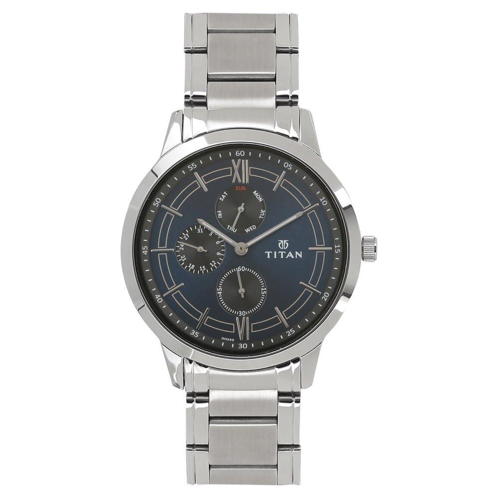 Titan Workwear Quartz Multifunction Midnight Blue Dial Silver Stainless Steel Strap Watch for Men - NT1769SM01