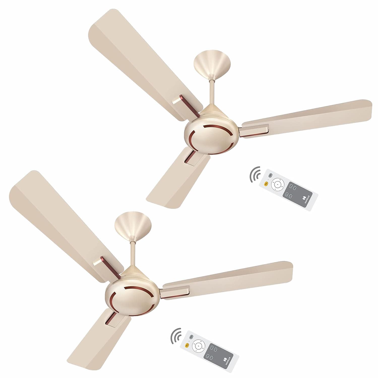 Havells 1200mm Ambrose BLDC Motor Ceiling Fan | 5 Star Rated with RF Remote, Powerful Motor, Upto 57% Energy Saving | ECO Active Technology, 2 Year Warranty | (Pack of 2, Gold Mist Wood)