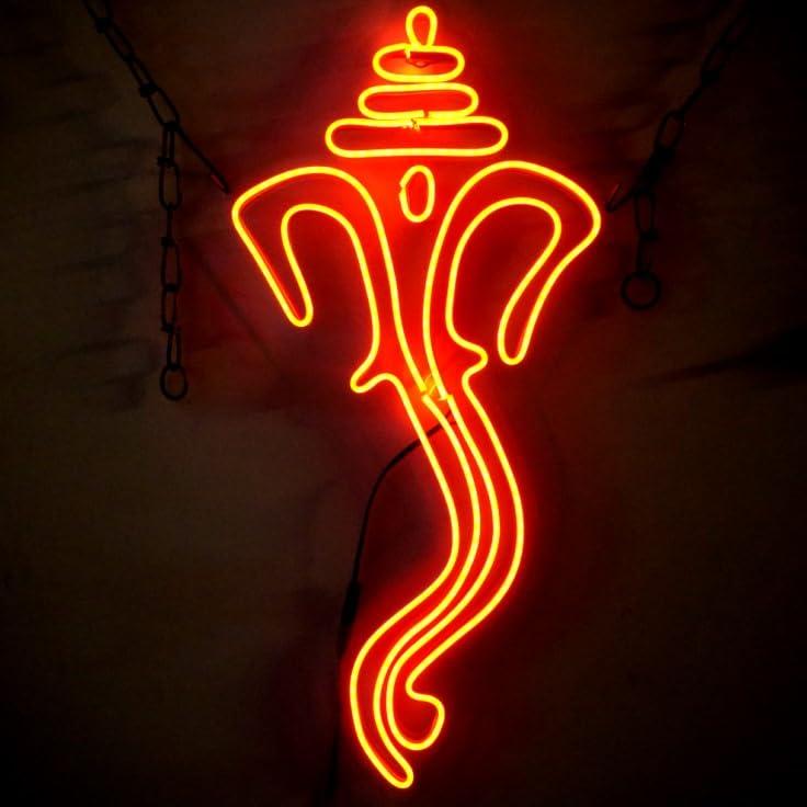 Wall Mitra Ganesh Ji Neon Sign| Ganesh Ji Neon Light For Mandhir | Ganesh Ji Wall Art | Neon Sign | Ganesh Ji Neon Lights | Ganesh Ji Decor Size:-(24 x 12 Inch)