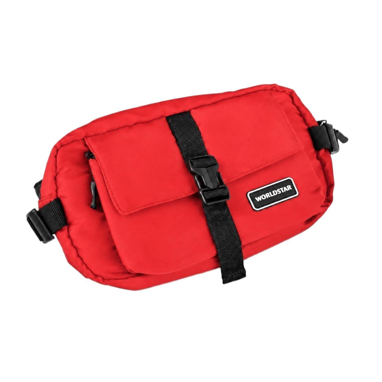 WORLDSTAR Premium Red Waist Bag for Men & Women | Adjustable Crossbody Sling Chest Bag with Multi-Pocket Storage | Lightweight Travel Fanny Pack for Daily Use, Walking, Shopping & Commuting