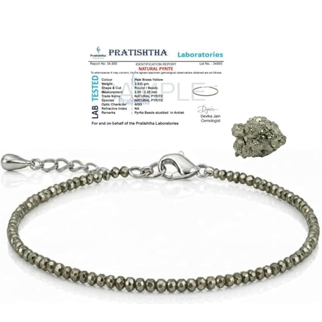 Arihant Gems & Jewels Raw Pyrite Anklet with FREE Natural Pyrite Stone | Certified Healing Crystal Payal for Women | Wealth, Prosperity, Good Luck & Positive Energy | Adjustable Handmade Anklet Gift.