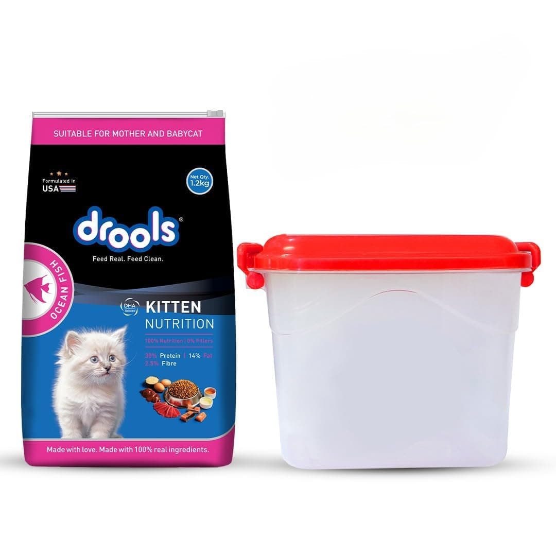 Drools Kitten Dry Cat Food 1.2kg with Container | Ocean Fish Flavour | Healthy Skin & Coat | Complete Nutrition | Digestive Health | Supports Growth