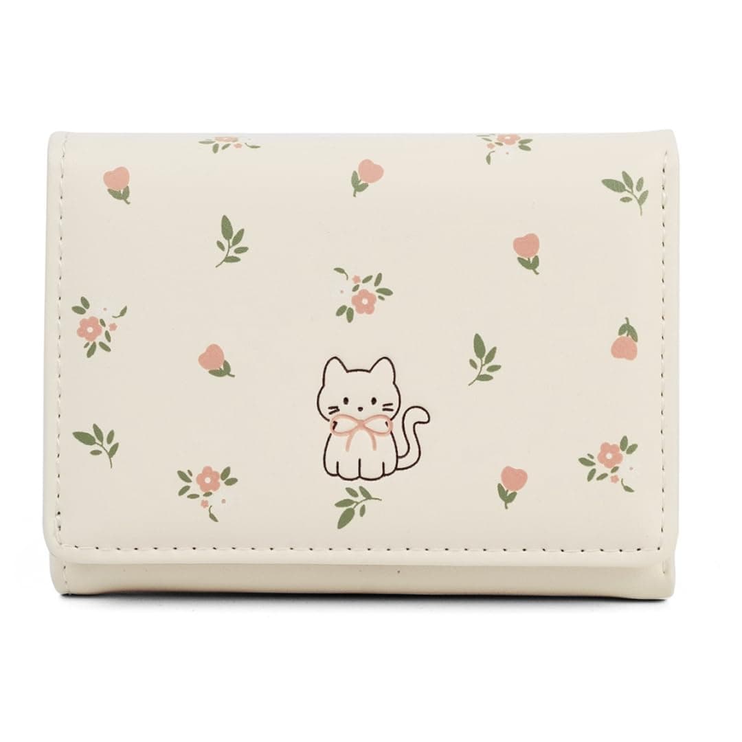 INOVERA (LABEL) Stylish Tri-fold Wallet for Women & Girls - Faux Leather Cash, Coin Card Holder Small Hand Purse (White)