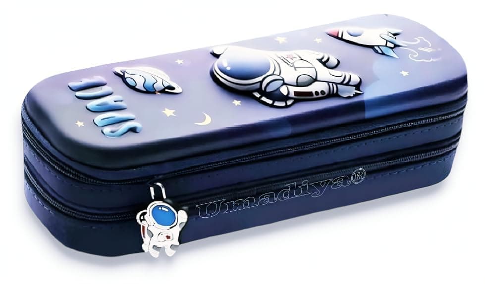 Sanghariyat Double Layer Space Pencil Case 3D Cover Eva Space Astronaut Theme Large Capacity Pencil Zipper Pouch Bag Compass School Organizer Students Kids ,blue