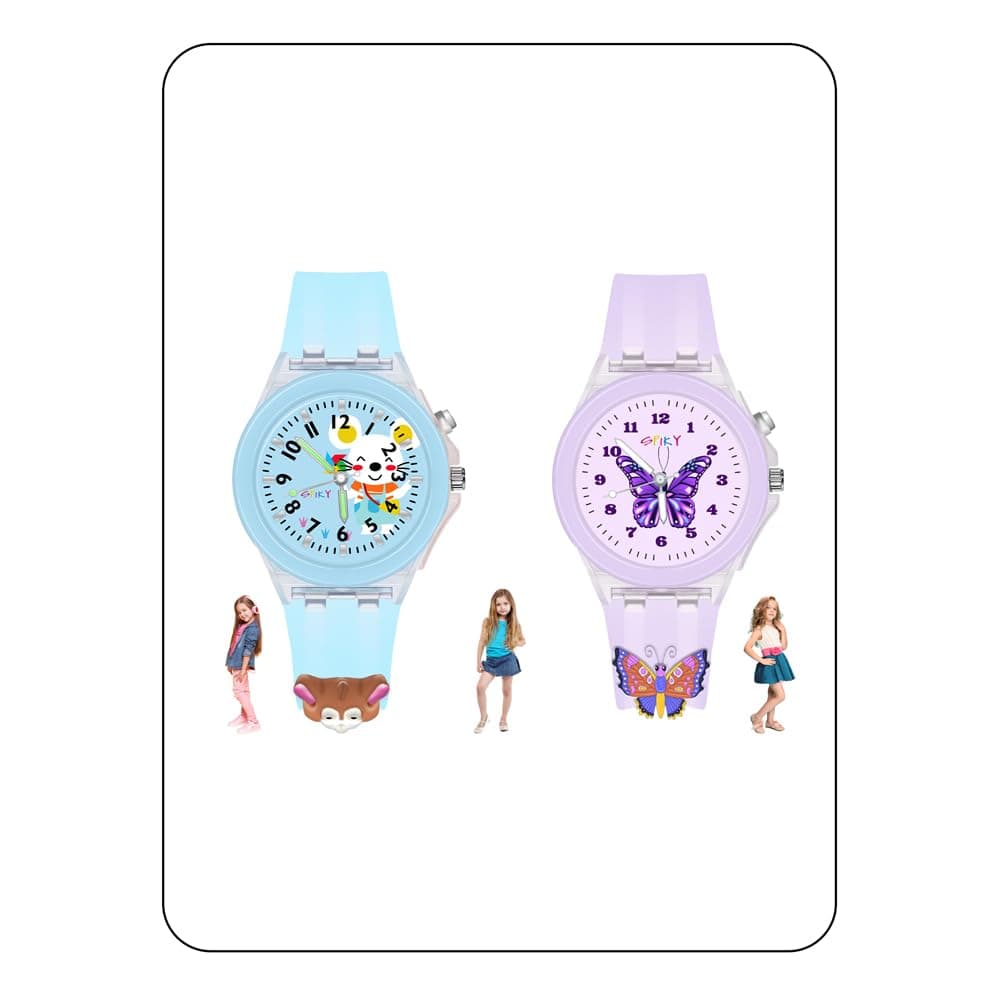 Spiky Analog Watch For Kids Combo (Purple & Blue) | 3D Cartoon | 7 Multicolor LED Luminous Lights With Silicone Strap | Unisex Best Birthday Gift | Analogue Wrist Watches For Girls & Boys | Age 3 to 10 Years | Combo Pack of 2