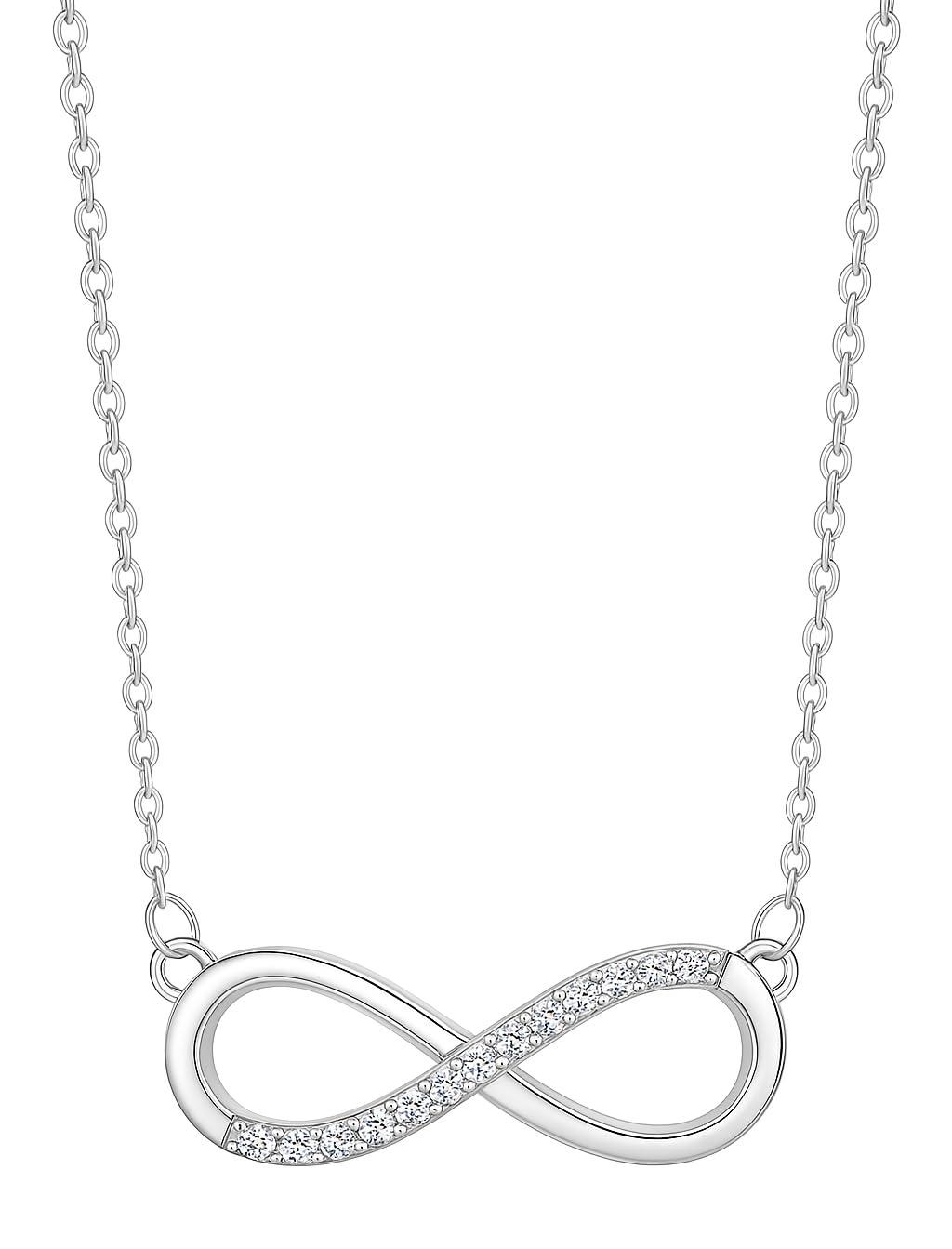 Nilu's Collection Infinity Pendant Necklace with American Diamond Stones For Women | Lightweight | Anti-Tarnish | Anti- Tarnish | Office Wear (Silver)
