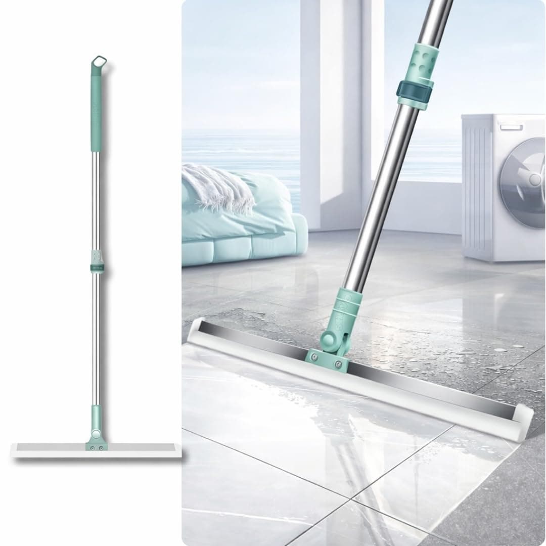 Heavy Duty Rotating Floor Squeegee with Long Handle - Bathroom & Floor Wiper with 180-Degree Swivel Head - Magic Broom Sweeper for Tiles, Glass, Shower, Indoor Cleaning & Home Cleaning (100 cm)