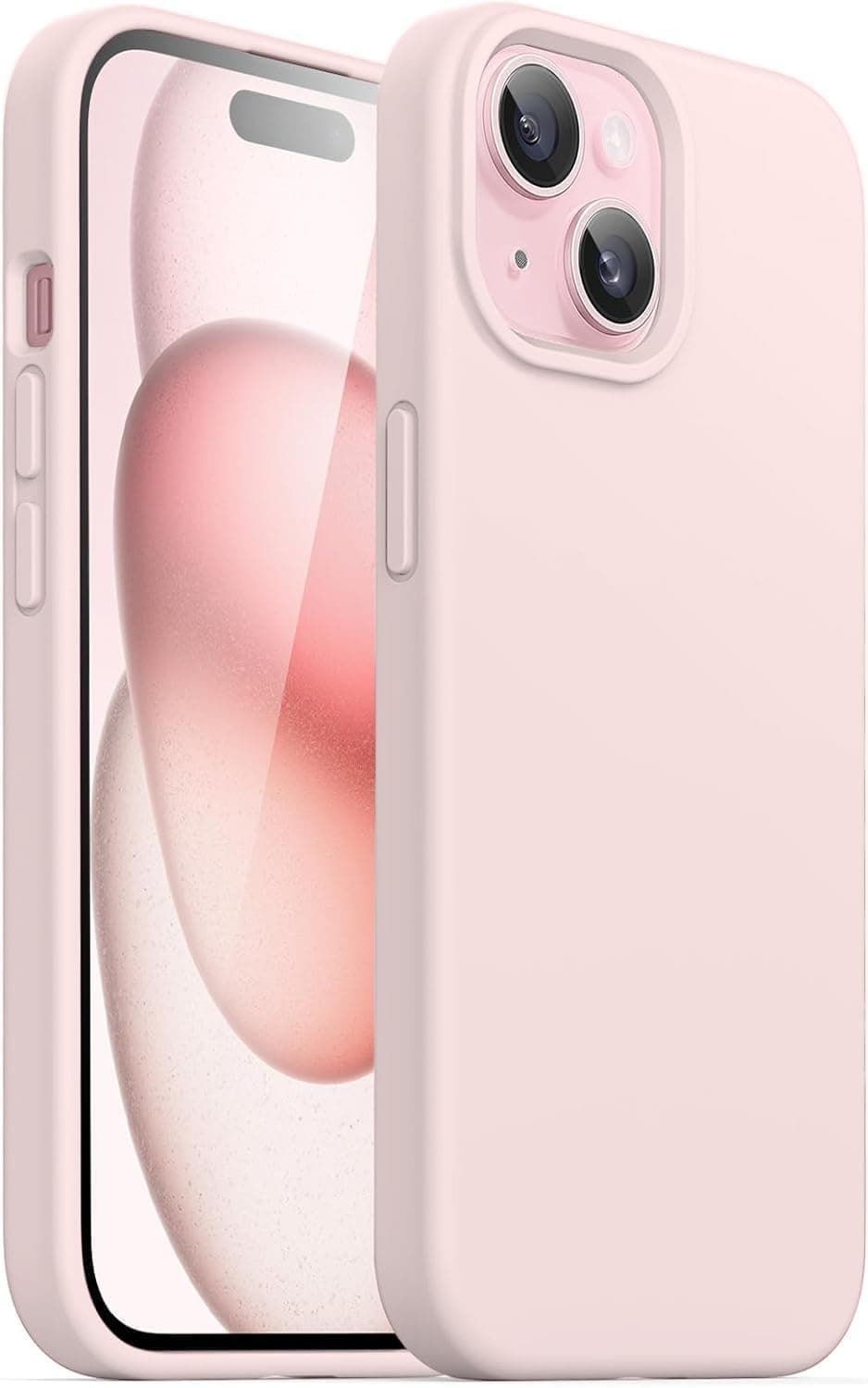 DIZORO Compatible for iPhone 15 Plus Camera Protection Case 6.7, Slim Liquid Silicone Case 3 Layers Full Covered Soft Gel Rubber Phone Case Protective Cover 6.7 Inch - Sand Pink