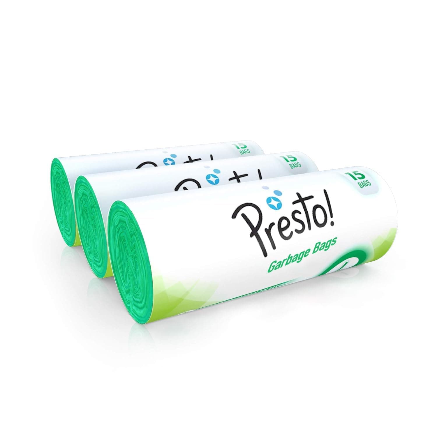 Amazon Brand - Presto! Garbage Bags | Large | 45 Count | 15 Bags X 3 Rolls | 24 X 32 Inches | For Wet Waste | Green