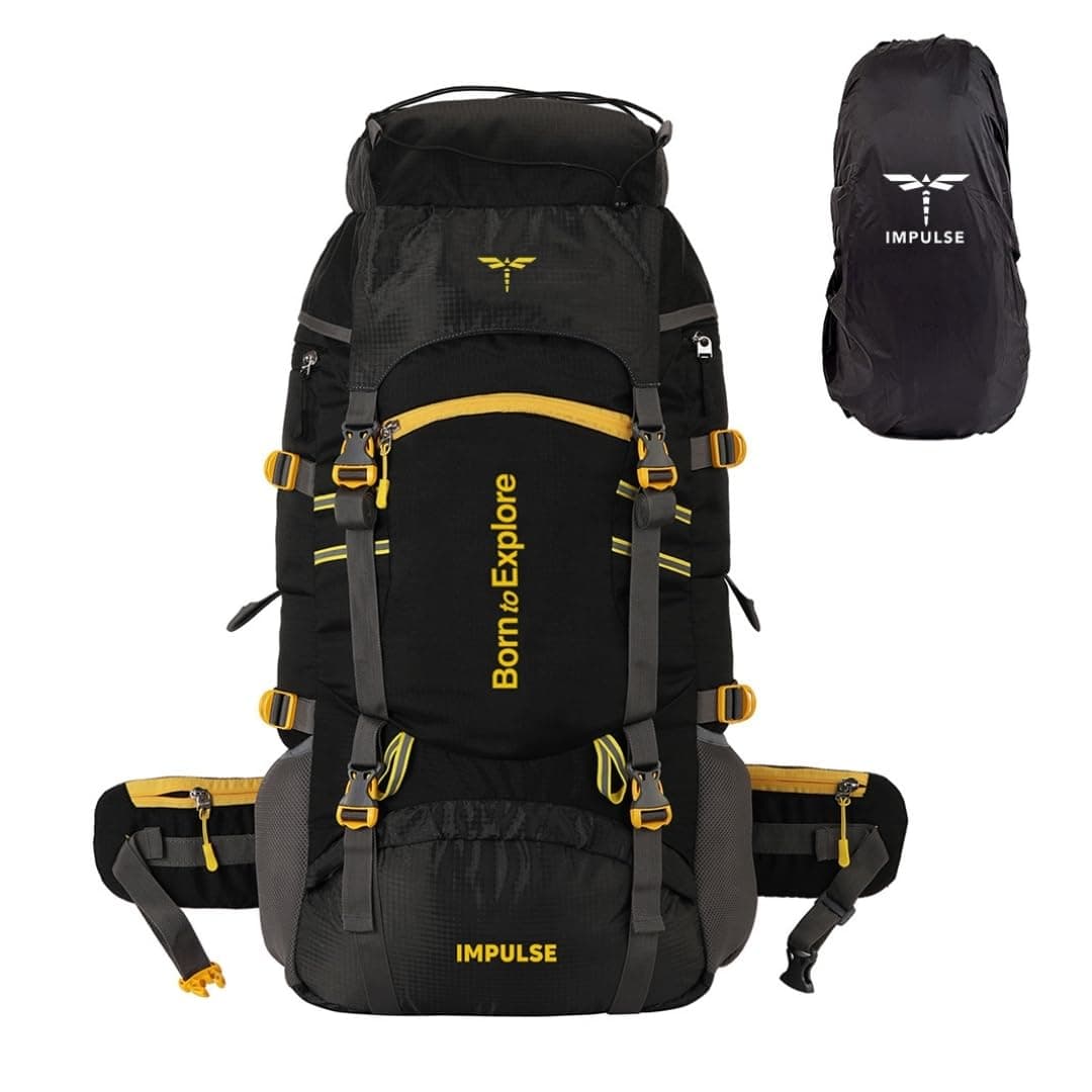Impulse Rucksack Travel Bags for Men, Tourist Backpack for Hiking, Trekking Camping Thames Blue Bag with 1 Year Warranty, Cedar Black, 60 Litres