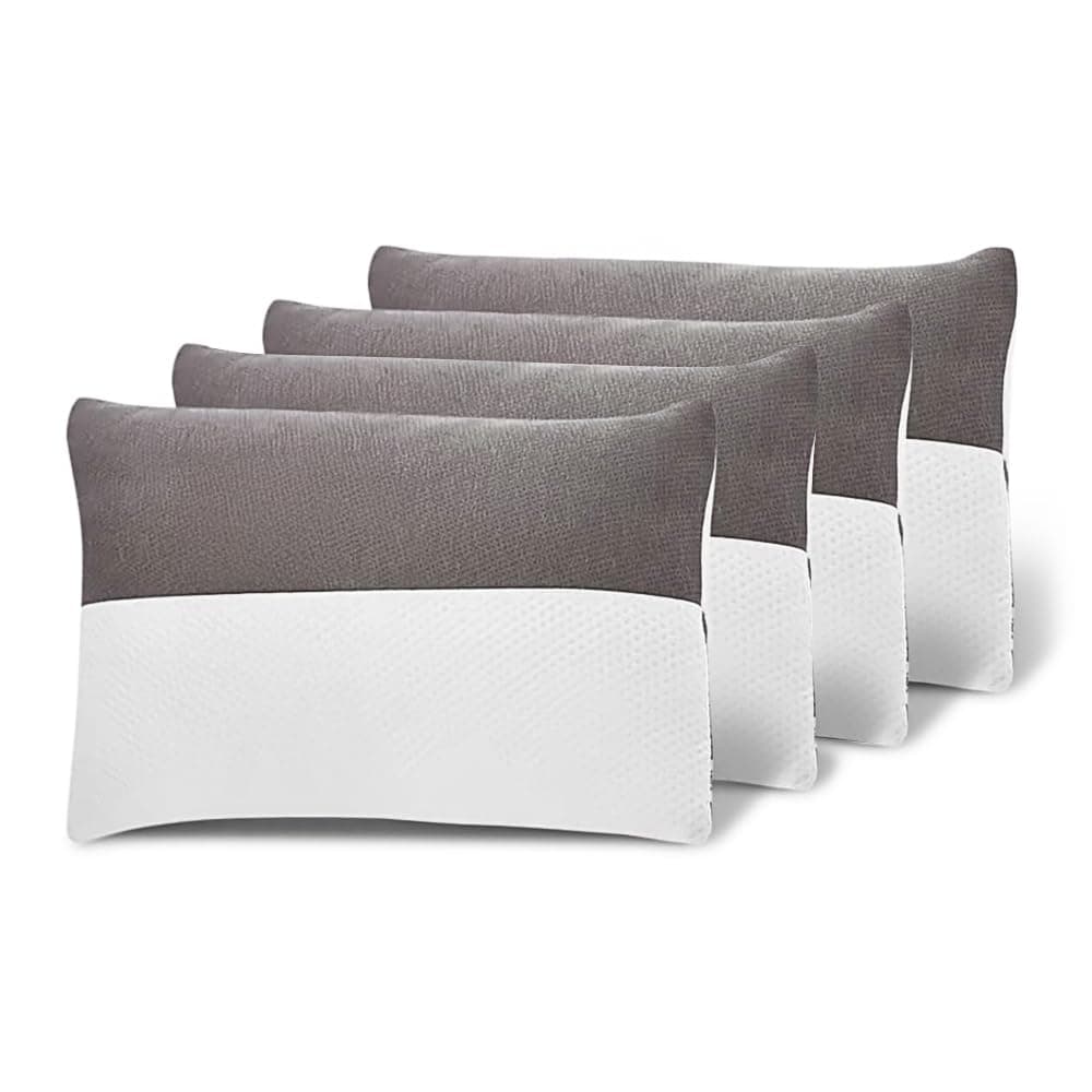 Wakefit Standard Sleeping Pillow Set of 4 with Adjustable Height | 27 x 16 Inch | Soft & Fluffy Siliconized Hollow Fiber Fill, Jacquard Cover with Zipper Closure, Free Extra Filling - White & Grey
