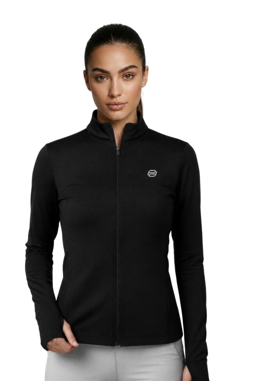 PUMPD Women's Jacket | Slim Fit | Thumb Hole Open Sleeve | With zipper | Perfect for workout | BLACK | L