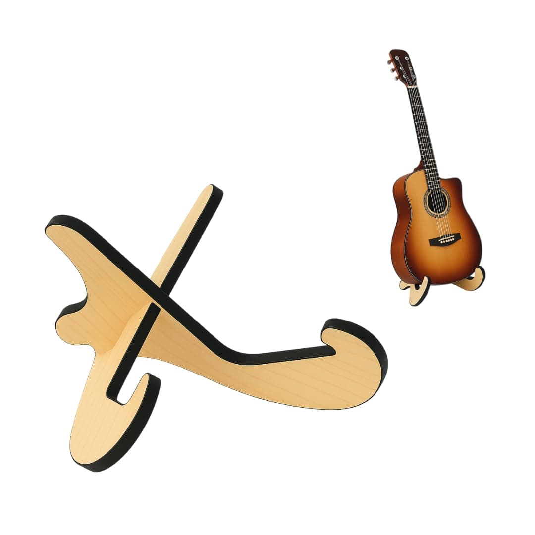 Timber Acoustics® Guitar Stand Wooden Floor Guitar Stand Thicken Plywood X-Frame Style Portable String Instrument Holder with Soft Leather Edges for Acoustic Classical Bass Guitars | 18mm thick (Light Oak)