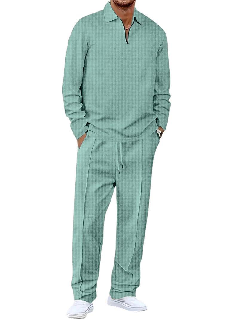Jawdrobe Men’s Waffle-Check Co-Ord Set | Self-Textured Collar Top |Drawstring Jogger Pants |Cotton-Blend Loungewear/Night-Suit |Casual Travel & Streetwear Two-Piece (waffle-co-ord-set-mint-green-xxxl)