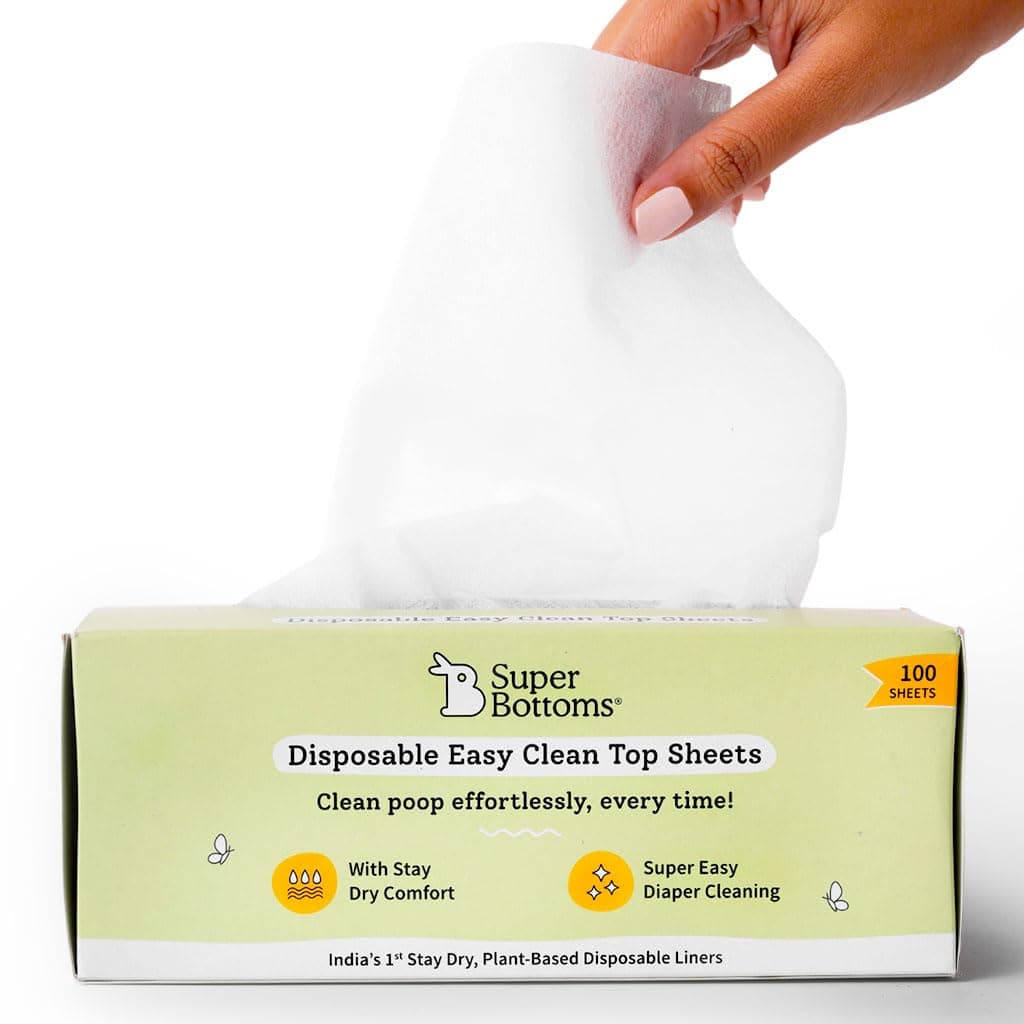 superbottoms Disposable Easy Clean Top Sheets l Diaper Liners l Easy To Dispose l Compatible With Cloth Diaper, Langot & Padded Underwear l Hypoallergenic, Skin-Friendly l Pack of 100