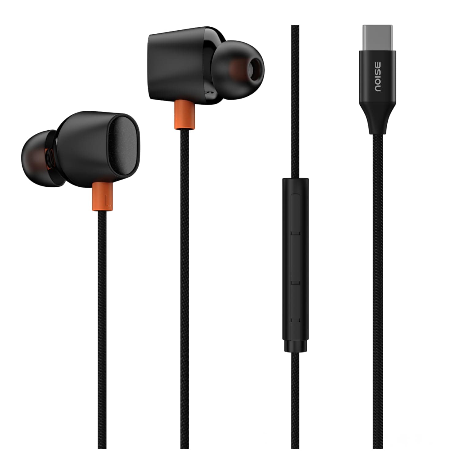 Noise Chord 200 Type-C Wired Earphones | 13mm Driver | in-Line Mic with Voice Assistant | Magnetic Snap-Fit Earbuds | Tangle-Free Cable | Multifunctional Controls - Jet Black