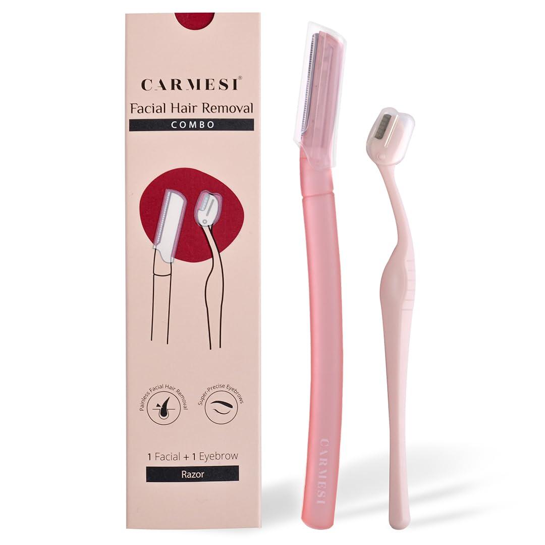 Carmesi Women's Face Hair Removal Combo | Pack of 1 Face Razor & 1 Eyebrow Razor | Instant & Painless Hair Removal | Eyebrows, Upper Lip, Peach Fuzz, Sideburn, Forehead