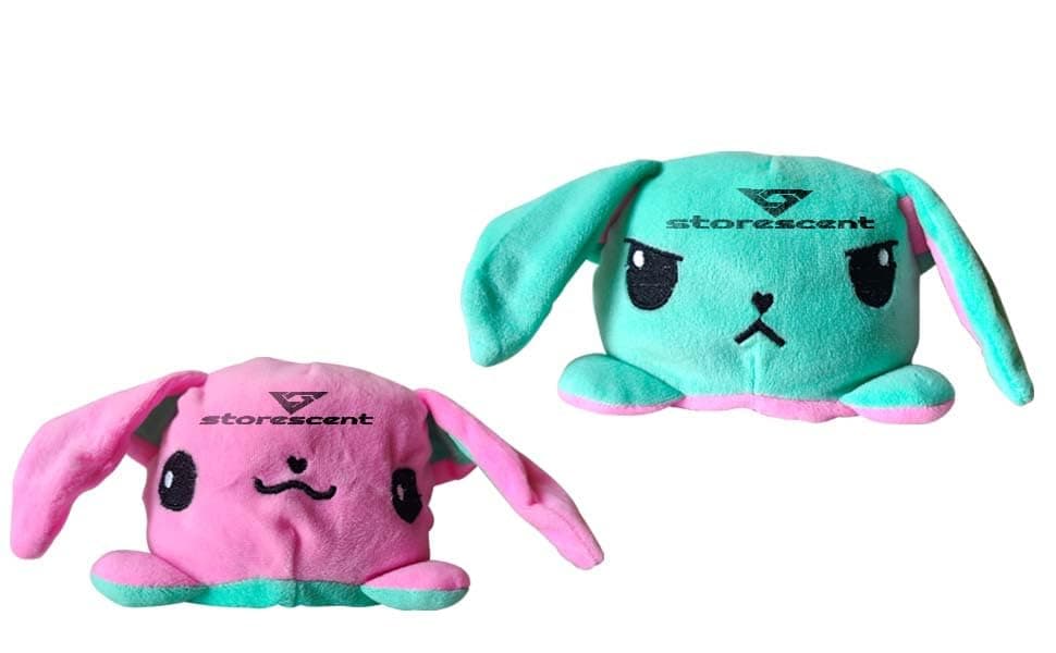 Storescent Reversible Bunny Plushie Cute Sensory Fidget Stuffed Animals Toy that Show Your Moods - Plushie Toy (Bunny-Pink/Aqua)