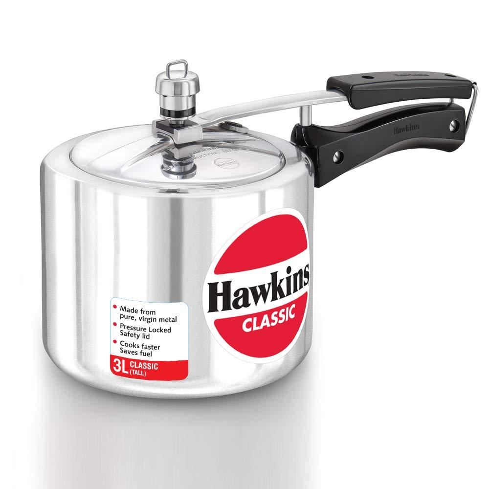 Hawkins Classic 3 Litre Pressure Cooker | Straight Body, Tall Design | Gas Compatible | Ideal for 3–4 persons | ISI Certified | 5 Year Guarantee | Silver (CL3T)