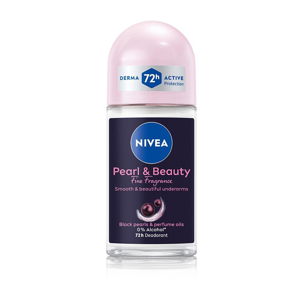 NIVEA Women Pearl & Beauty Roll On Deodorant, Underarm Deodorant with 72H Active Odour Protection, Long-Lasting Floral Fragrance, Underarm Roll On for Fresh, Beautiful Underarms, 0% Alcohol, 50 ml