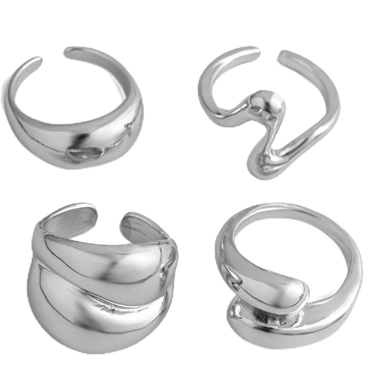 Shining Diva Fashion Set of 4 Latest Stylish Silver Plated Rings for Women and Girls (16665r)