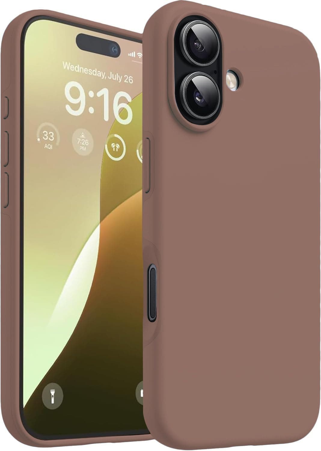 DIZORO Compatible for iPhone 16 Case Slim Liquid Silicone 3 Layers Full Covered Soft Gel Rubber Phone Case Protective Cover 6.1 Inch -Brown