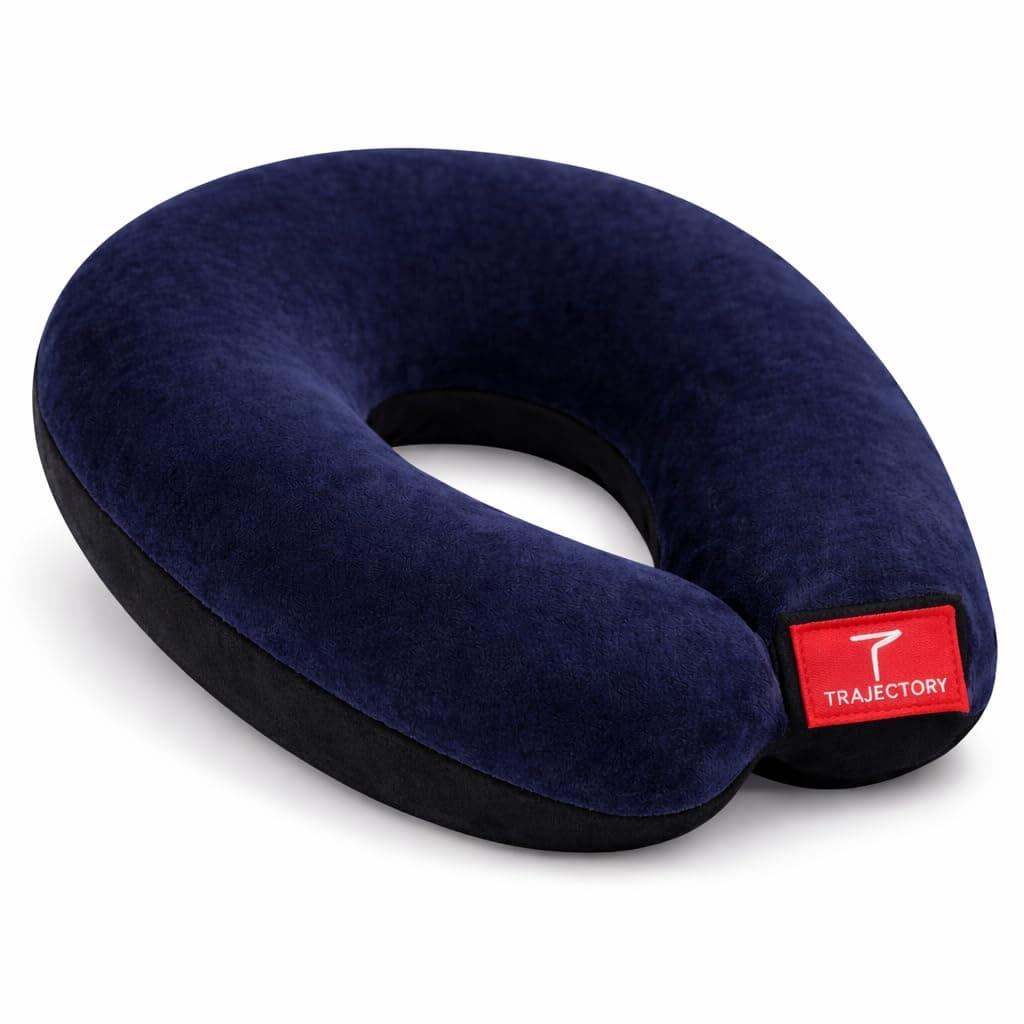 Trajectory Travel Neck Pillow for Travelling and Sleeping in Airplane Flight, Cab, Car, Train, Bus for Men and Women Blue (As seen on Shark Tank)