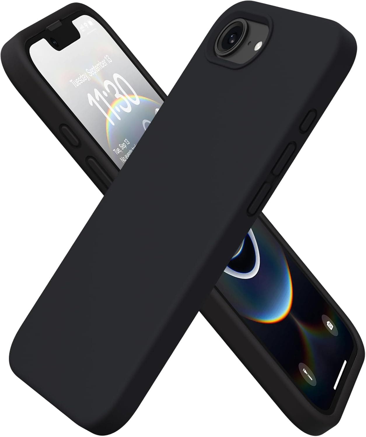 DIZORO Compatible with iPhone 17e / iPhone 16e Case 6.1" Liquid Silicone 3 Layers Full Covered Soft Gel Rubber Phone Case,Shockproof Protective Cover with Anti-Scratch Microfiber Lining-Black