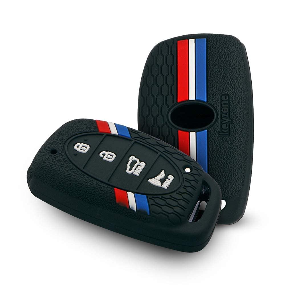 Keyzone® Striped Silicone Key Cover Compatible for i20 2020, Venue, Tucson, Elantra, i20 N Line 2021, Creta 2020 (4 Button Smart Key, Black)