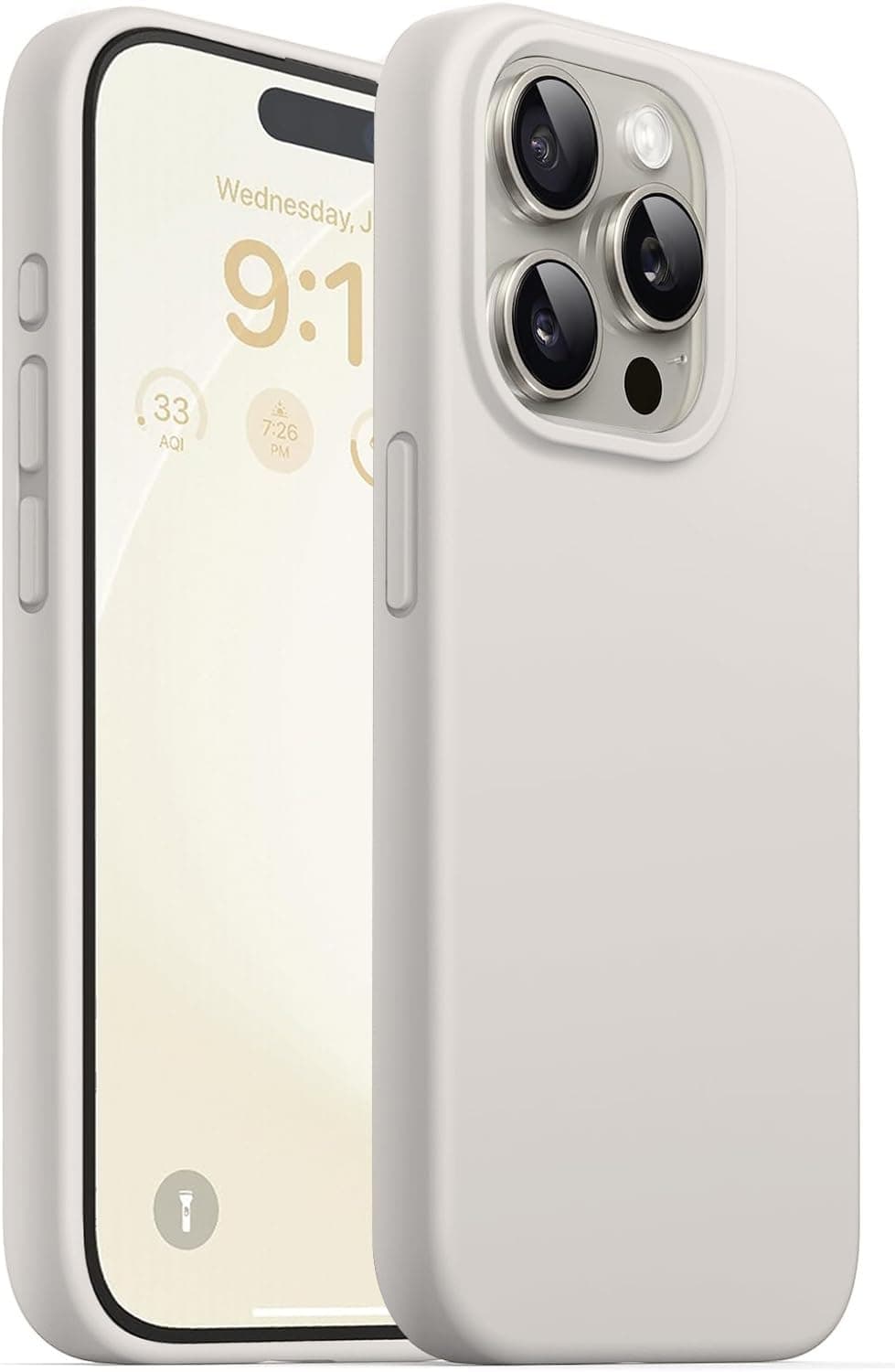 DIZORO Compatible for iPhone 15 Pro Case 6.1, Slim Liquid Silicone Case 3 Layers Full Covered Soft Gel Rubber Phone Case Protective Cover 6.1 Inch - Stone Grey