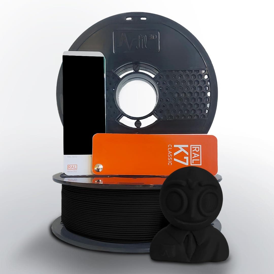 NFIL3D Premium High Strength PLA+ Raven Black 3D Printer Filament | Dimensional Accuracy +/- 0.015mm |1.75mm | Easy to Print, Tangle-Free |Compatible with All 3D Printers 1 Kg Gross | (2.20 lbs)
