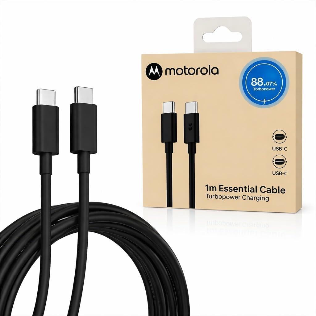 Moto 68W Original Type-C Cable 1M (3.3 FT) TurboPower Charging Cable Compatible With Motorola 60/50/40/30/Edge/Fusion/ProNeo/razr/Stylus/G05/G85/G45/G64/ G84/G62/G54/G84/G54/E40/G35/G96/G83/G86