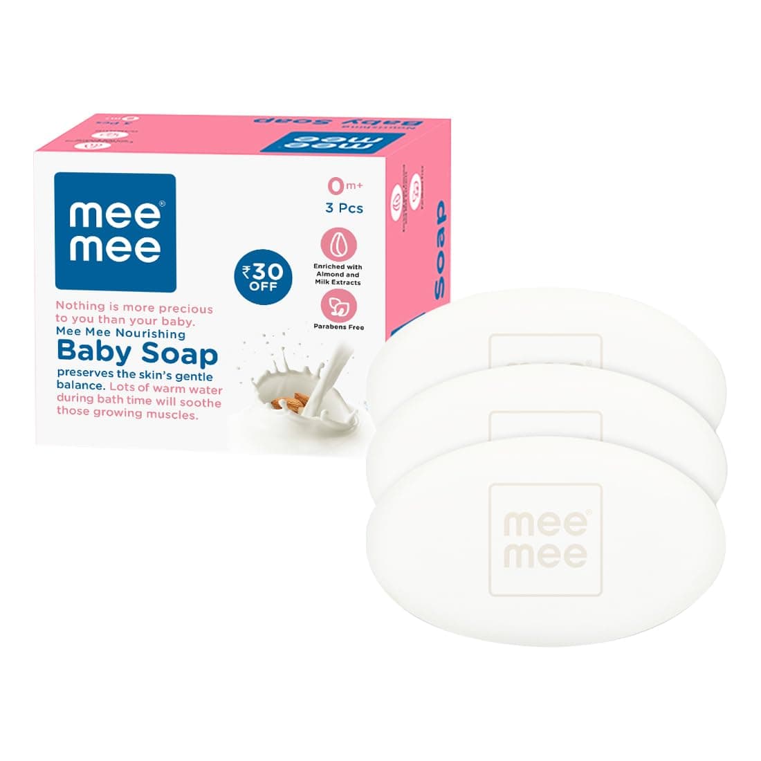 Mee Mee Baby Soap 75 g (Pack of 3) | Bathing Bar Infused with Chamomile, Olive, Almond Oil & Milk Extracts | Dermatologist Tested for Soft Skin | Tear-Free, Paraben-Free Formula