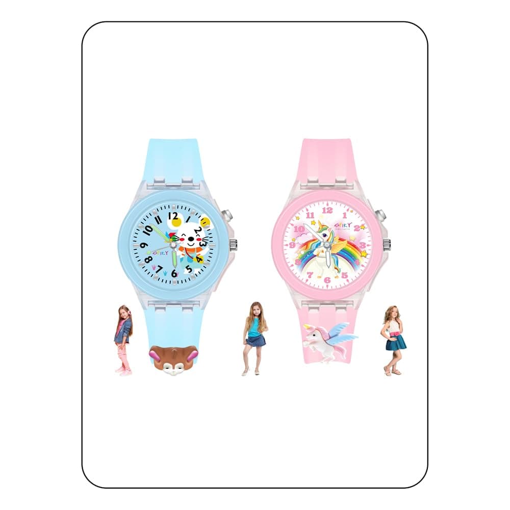 Spiky Analog Watch For Kids Combo (Blue & Pink) | 3D Cartoon | 7 Multicolor LED Luminous Lights With Silicone Strap | Unisex Best Birthday Gift | Analogue Wrist Watches For Girls & Boys | Age 3 to 10 Years | Combo Pack of 2