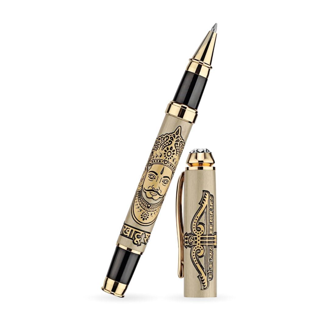CUSTOMISED INDIA Shree Khatu Shyam ji Pen | Baba Shyam ji Etched Pen | Brass Metal Pen of Khatoo Shyaam Baba | Premium Roller Metal Engraving Pen with Diamond Lid