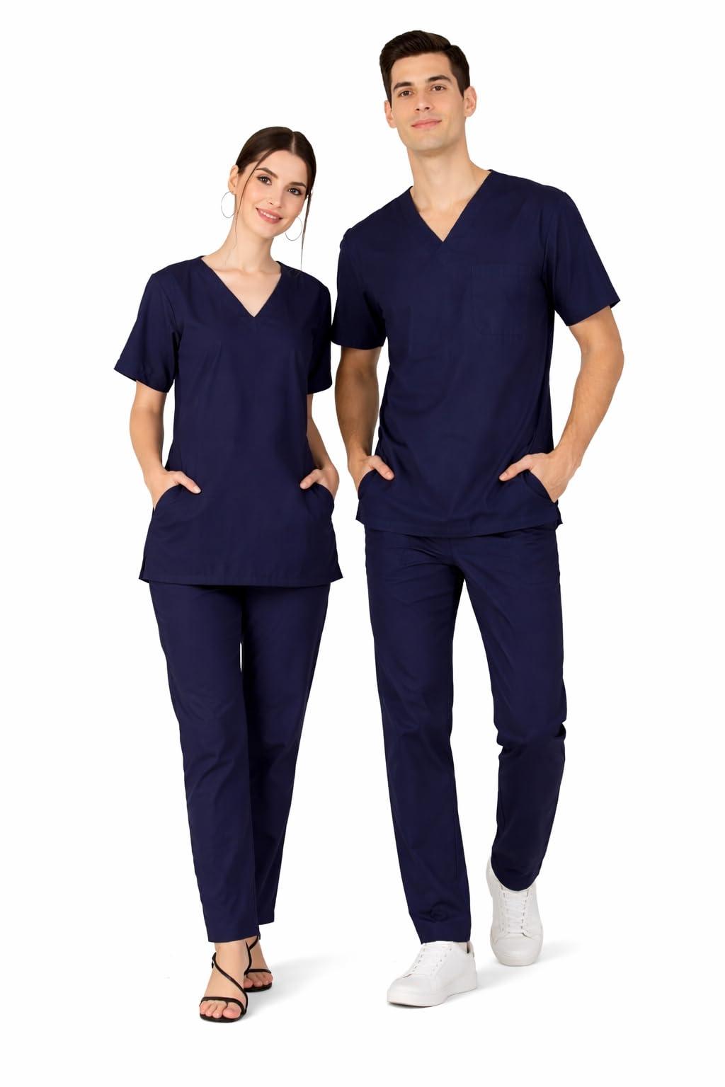 Epicure Wears Uniforms Scrub Suit Unisex | V Neck |Breathable Fabric Poly Viscose |Half Sleeves| Flexibile & Comfortable| Ideal for Doctors, Dentists & Healthcare Professionals (NavyBlue_L)