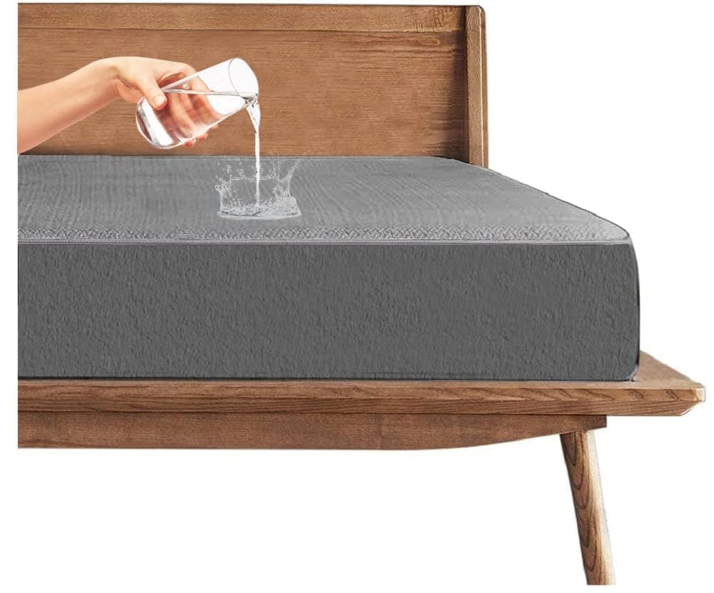 Trance Waterproof Terry Fabric Ultra Soft Mattress Protector | Breathable Bed Cover | Mattresses Cover (72x66 inch | 6x5.5 feet_ Grey)