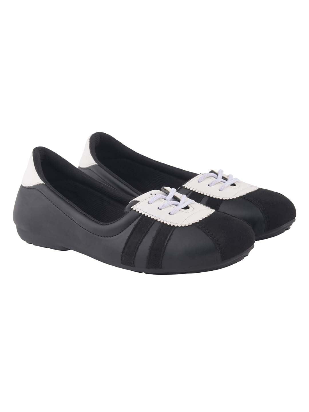 Shoetopia Classic Black & White Lace-Up Ballet Flats for Women Fashion Sandals for Casual, Party & Daily Footwear EU36