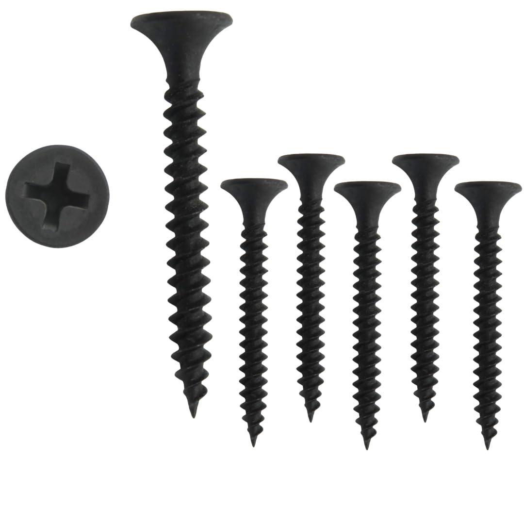 Hi-Plasst Pack of 200, 60mm (2.36") Black Self Drilling Bugle Head Drywall Screws for Gypsum Board - Phosphate Coated for Metal and Wood Studs, Ceiling & Partition Walls (Size #6, 3.5mm thickness)