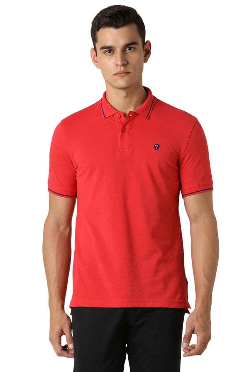 Van Heusen Cotton Men's Regular Fit Polo T-Shirt (VSKPWRGFV09218_Cardinal Red 2XL)