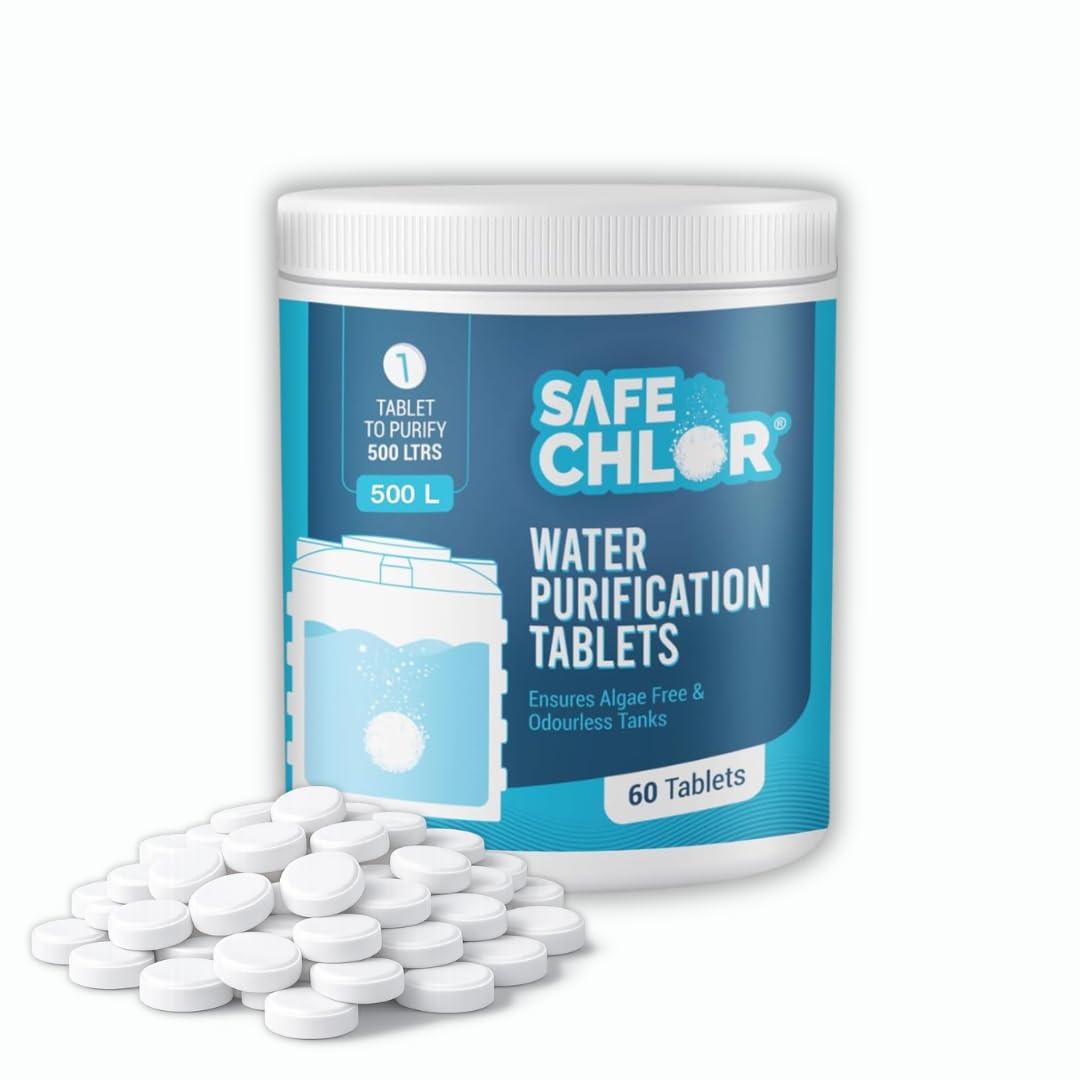 Water Tank Cleaning Tablets | Water Purification Chlorine Tablets for Tank 1 Tablet for 500 Liters | 60 Tabs