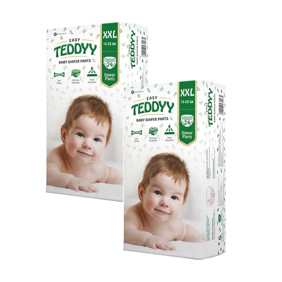 TEDDYY Easy Baby XXL Size Diaper Pant Style | 48 Count (Double Extra Large) |15-25 kgs (Pack of 2) | Long Protection Hours | Anti-Bacterial | Airy Breathable Fit| Rapid Soaker Channels with Wetness Indicator