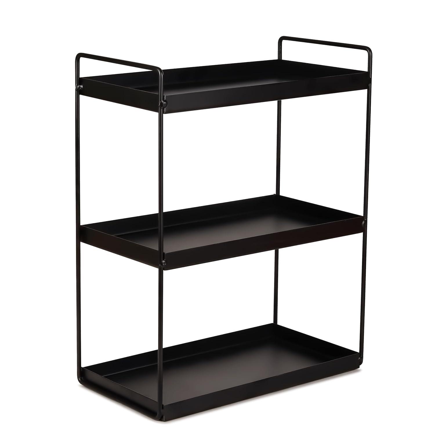 Cri8Hub Heavy Duty Metal Stand 3-Tier Standing Rack for Home, Bathroom Countertop Storage Shelf, Cosmetic Organizer Holder Kitchen Spice Rack, (Black)