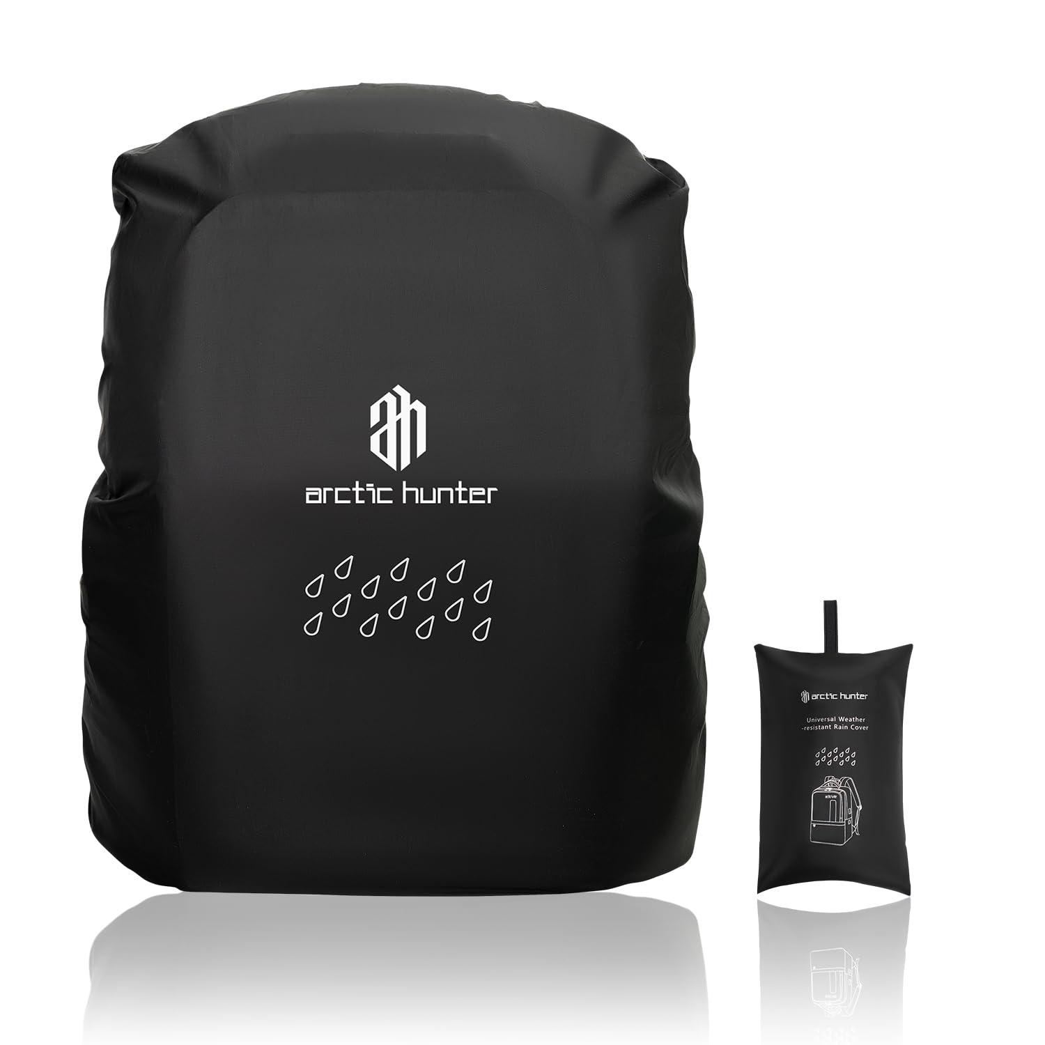 Arctic Hunter Rain Cover for Backpack Full Waterproof & Dustproof, Upto 45L Bag Rain Cover with Elastic Fixing Buckle & Small Storage Pouch, Laptop Bag Cover for Trekking Travel College Office, Black