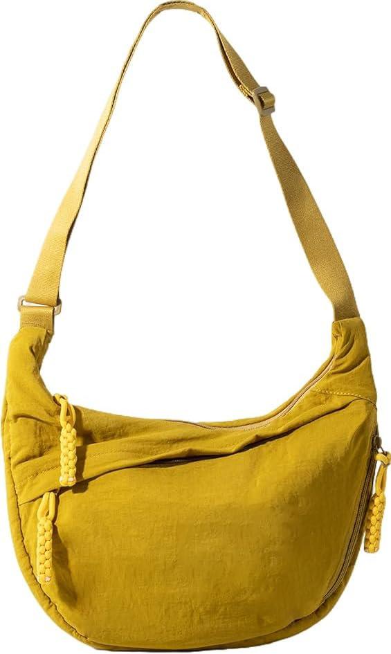 Lyrovo Travel Crossbody Crescent Bags for Women Over Shoulder Purse with Zipper Half Moon Sling Bag & Waist Bag Unisex Chest Bag (Yellow)