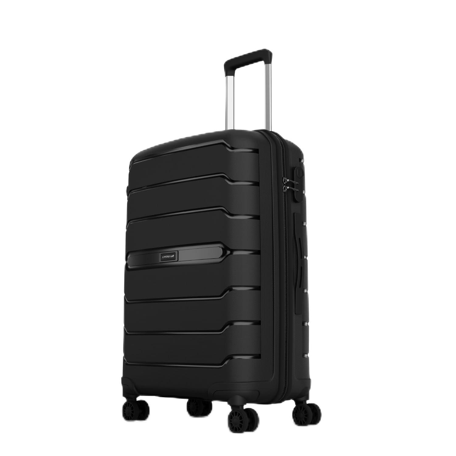Aristocrat Liberty 8 Wheel Medium Size (Check-in) Hard Case Trolley Bag, Lightweight Polypropylene Luggage, 68 CM, Combination Lock, Travel-Friendly, for Men & Women, 3-Yr Global Warranty, Jet Black
