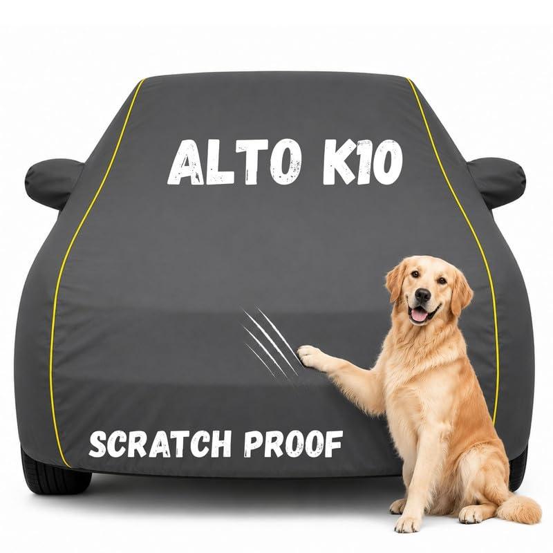 Pure Fabric Grey 100% Waterproof Alto K10 Car Cover | Polyester Car Body Cover for Rain & Sun | UV Protection, Dustproof, Scratch Resistant, Windproof, Heat Resistant, Custom Fit