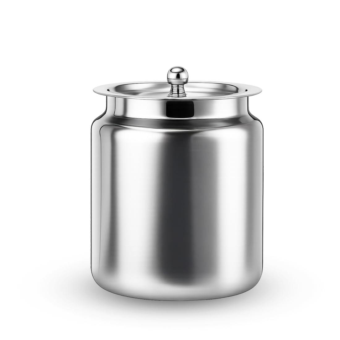 Wonderchef Ambrosia Premium Stainless-Steel Ghee Pot with Lid, 1 L, Tight SS Lid, Rust-Resistant & Durable Material, Ghee Storage for Kitchen, Multi-Purpose Use, Silver, 1-Yr Warranty